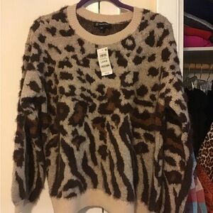 INC International Concepts Leopard Print Sweater - Brown and Cream